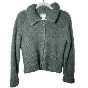 VTG M Ball of Cotton Super Kid Mohair Hand Loomed Green Nubby Cardigan Sweater